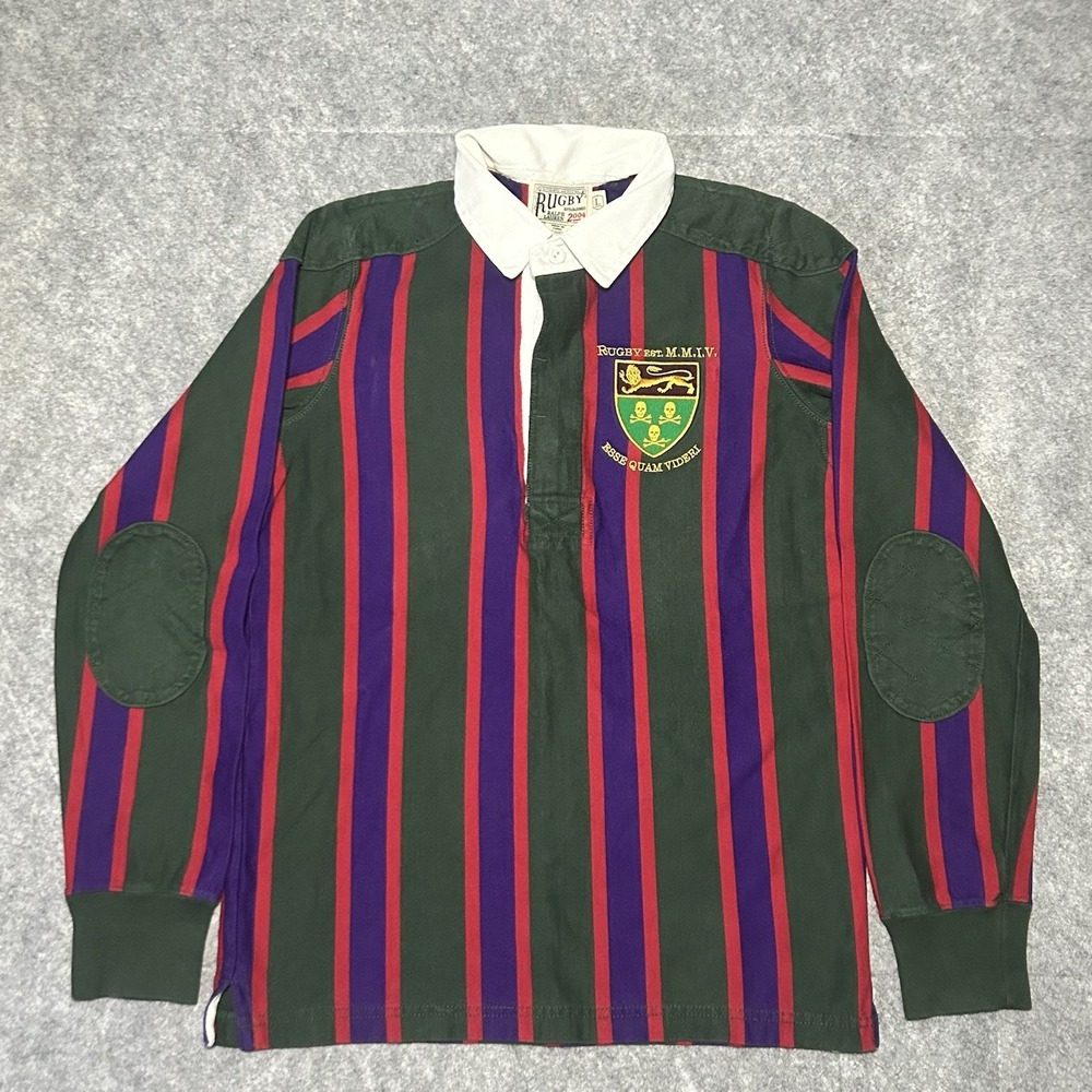 Ralph Lauren Rugby 2004 Mens Large Stripe Long Sleeve Crest Polo Shirt